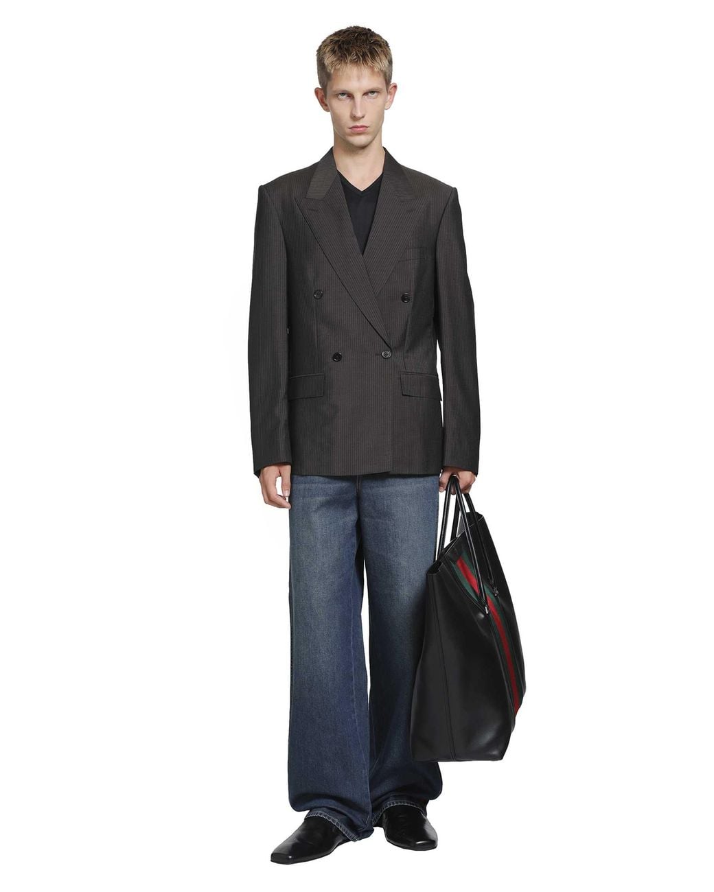 Gucci Blue Denim Pants With Web Insert for men