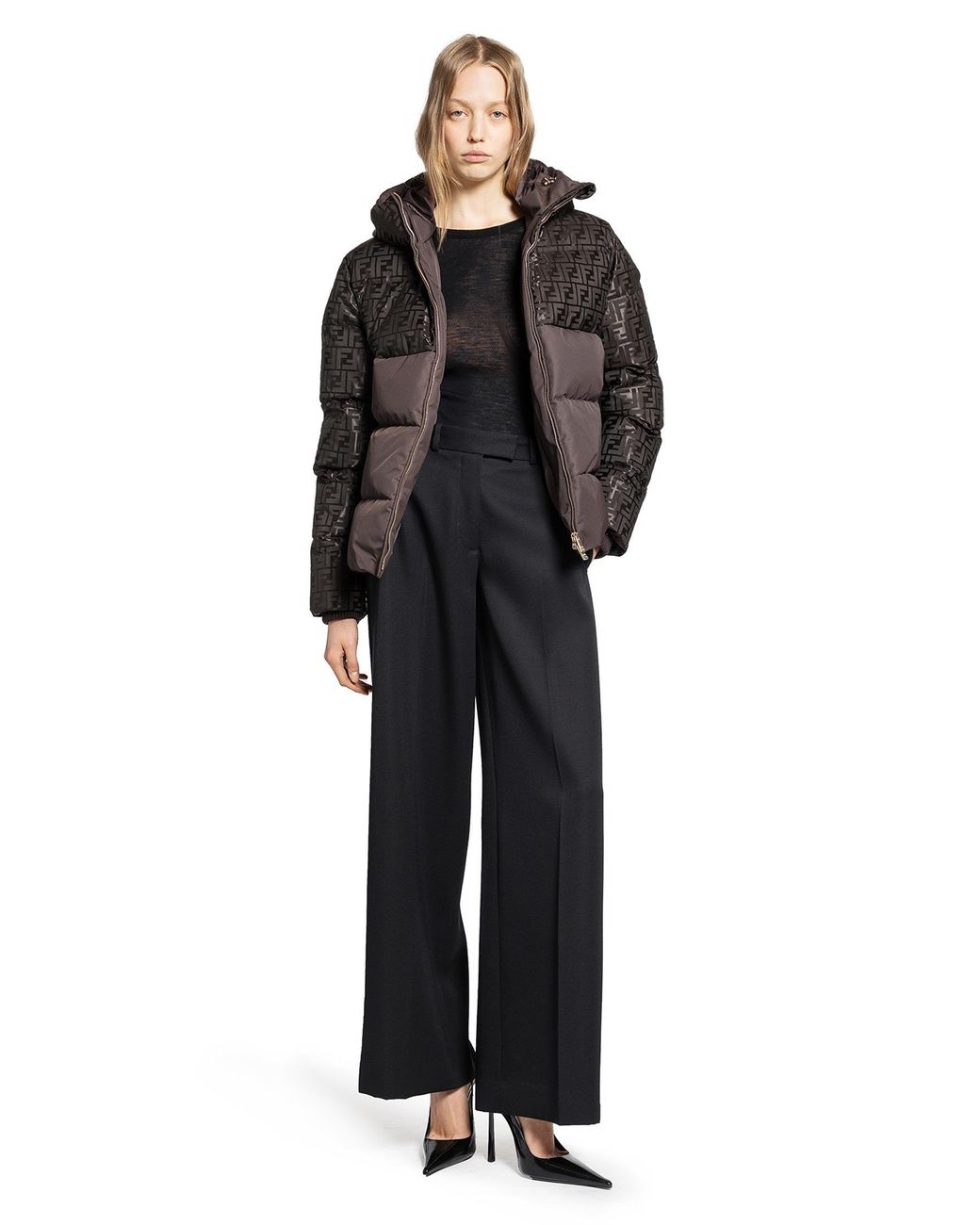 Fendi Brown Ff Nylon Down Jacket