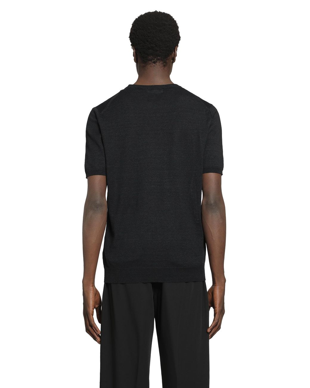 Lardini Black Cotton Linen Jacquard Knit T-Shirt for men