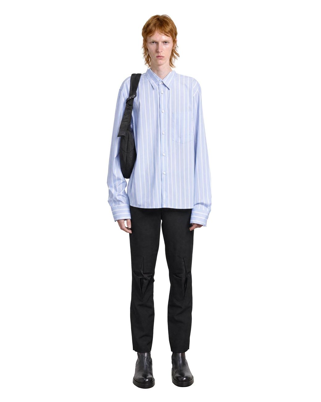 Comme des Garçons Blue Pinstripe And Lace Shirt for men