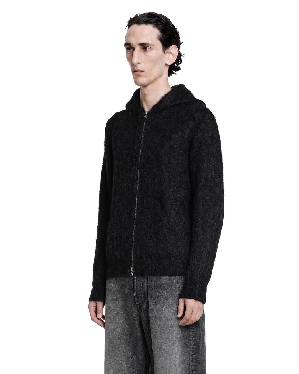 Ssstein Black Kid Mohair Knit Zip Hoody for men