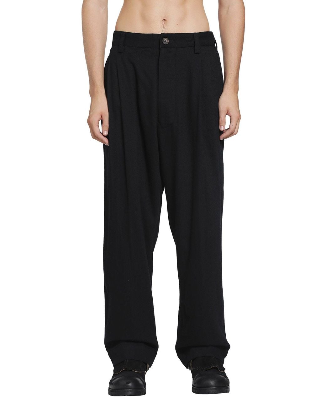 Ziggy Chen Black Pleated Drop Crotch Trousers for men