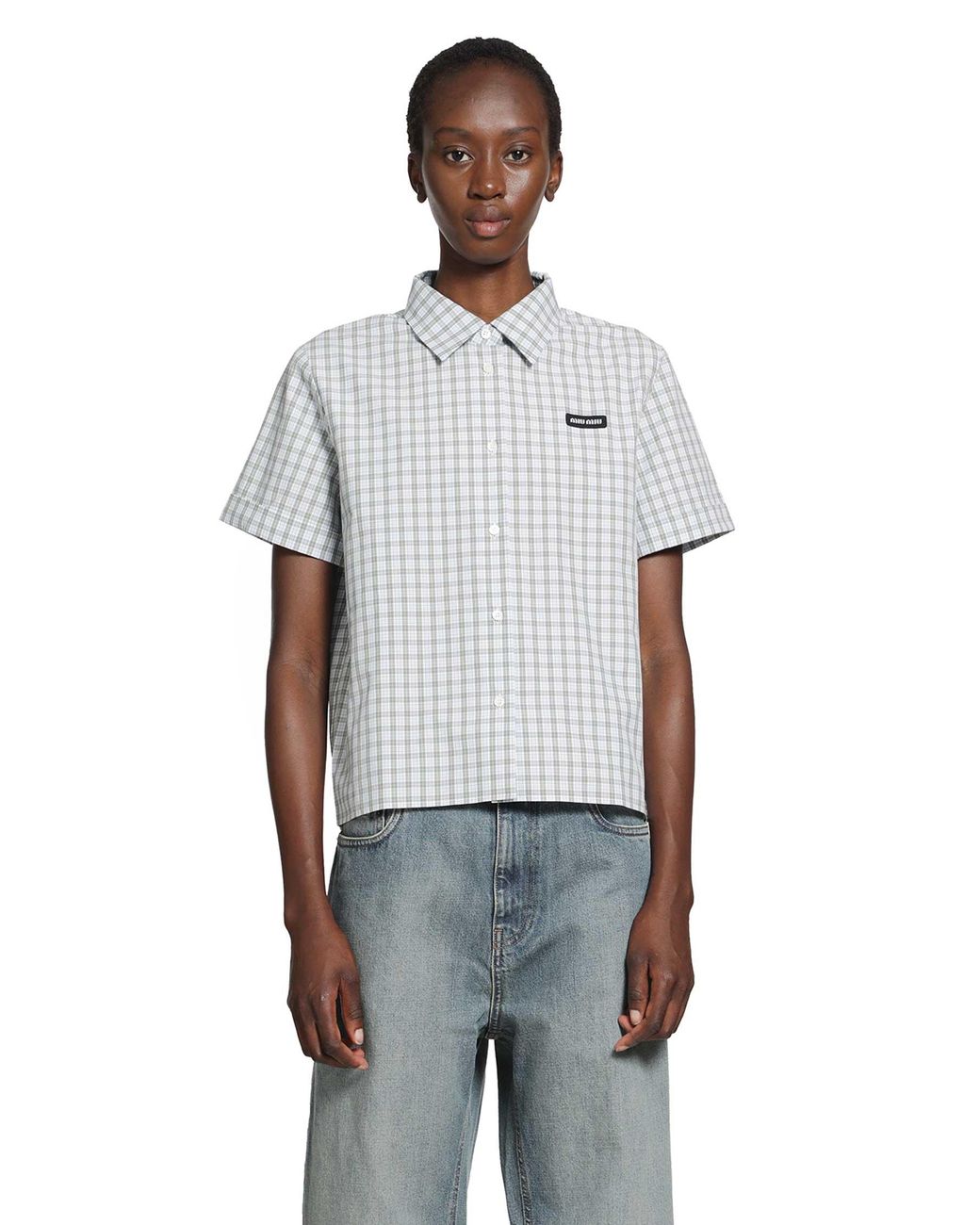 Miu Miu Gray Checked Poplin Shirt