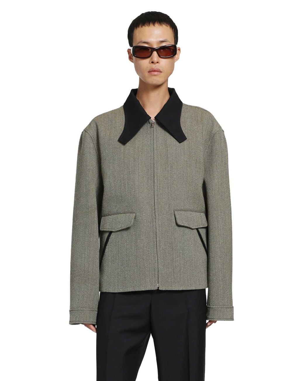 Marni Gray Sculptural Collar Tweed Jacket for men
