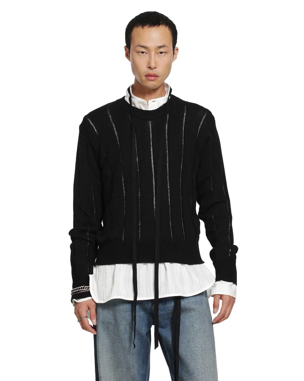 Ann Demeulemeester Black Rikki Brushed Rib Crewneck Sweater for men