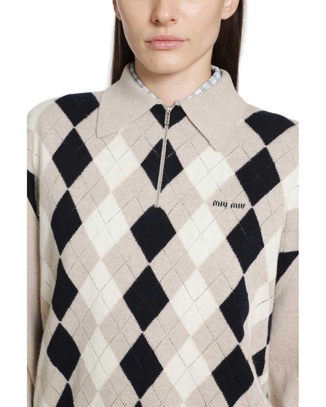 Miu Miu Metallic Cashmere Polo Sweater