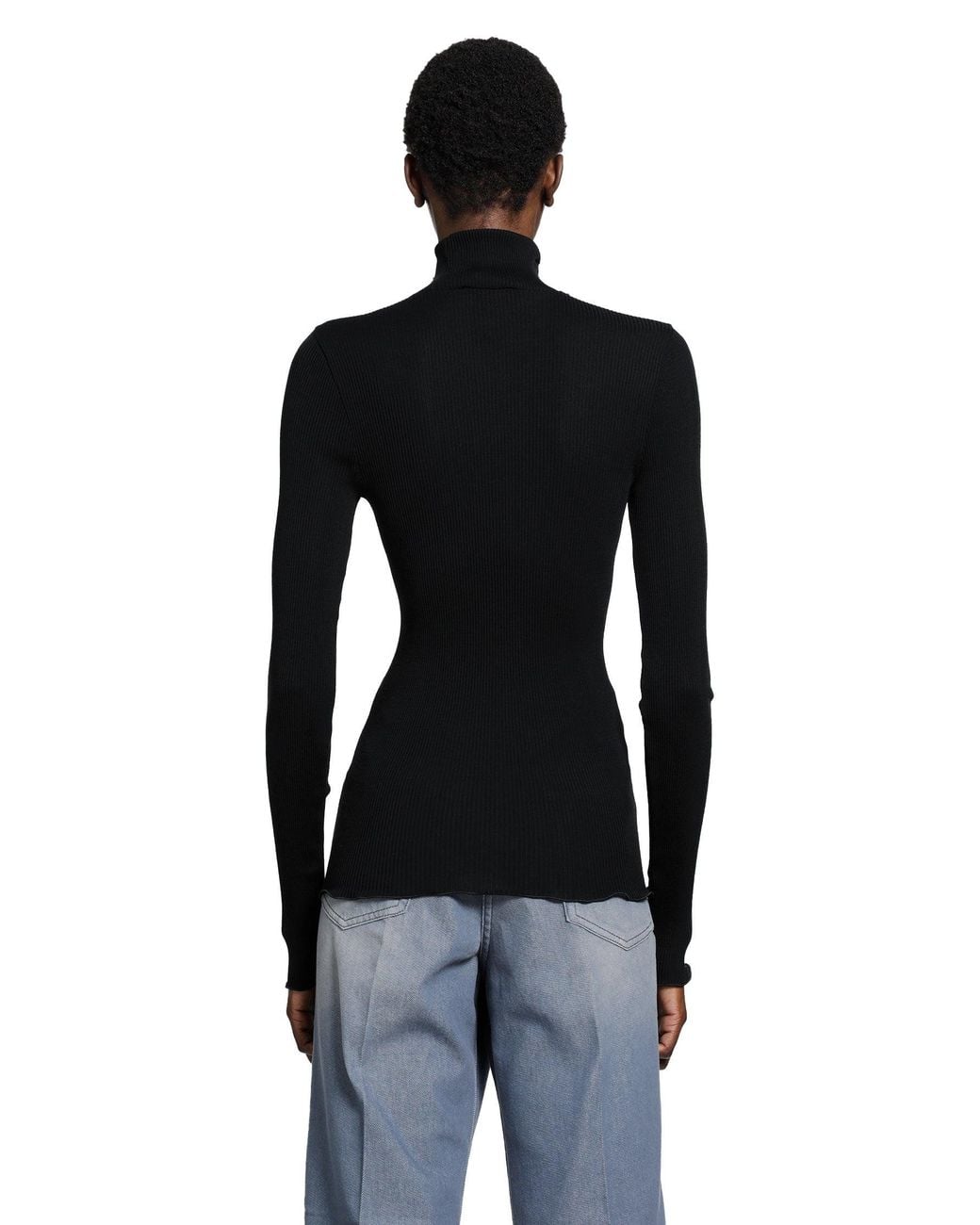 Prada Black Silk And Wool Turtleneck Top
