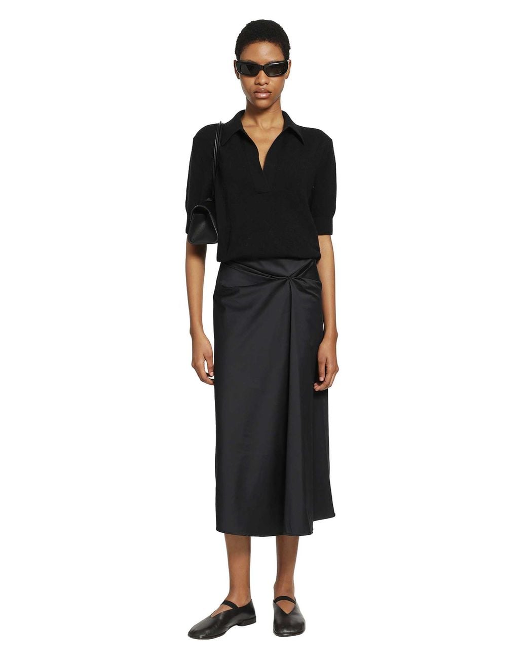Max Mara Black Cotton Satin Midi Skirt