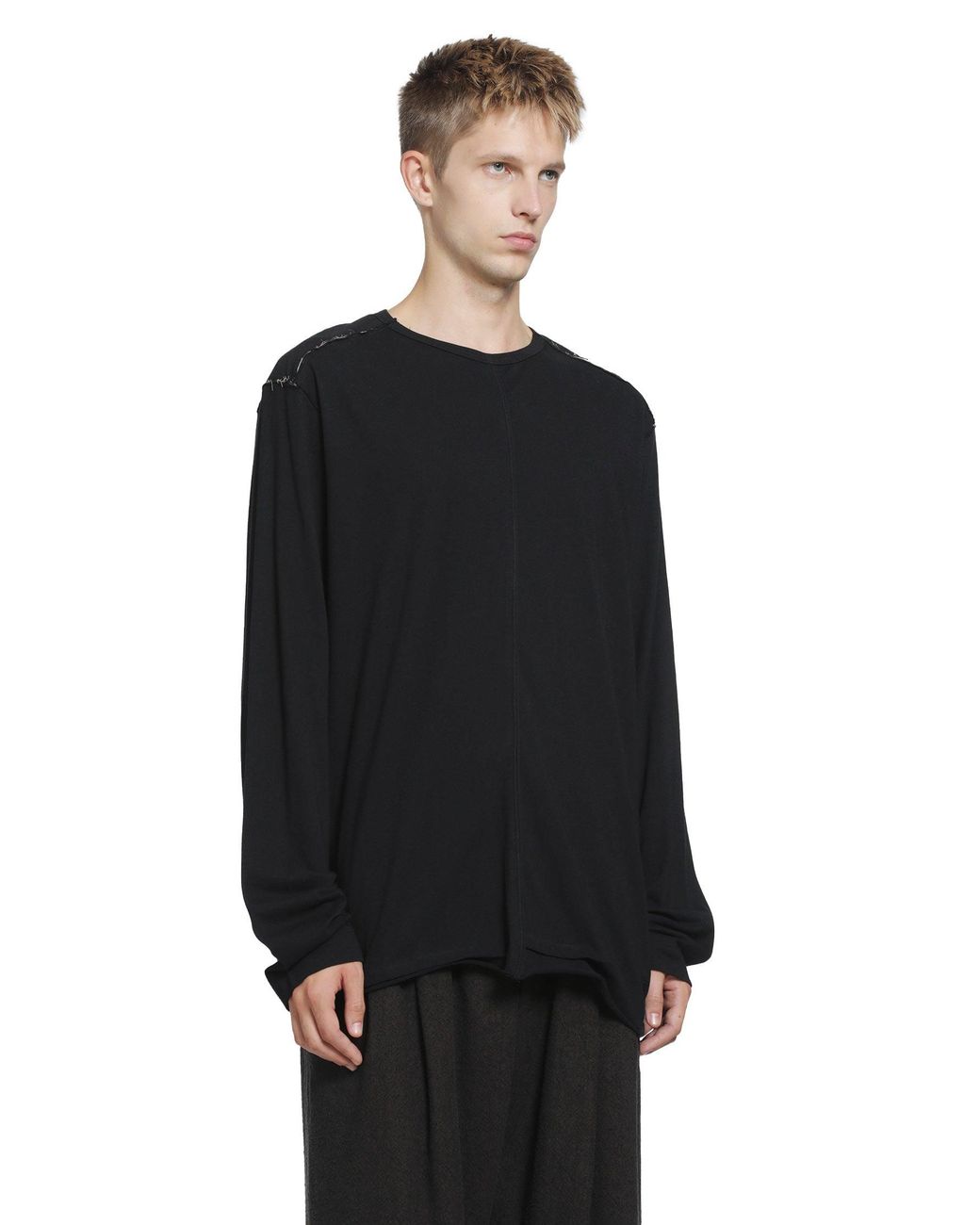 Ziggy Chen Black Front Seam Long Sleeve T-Shirt for men