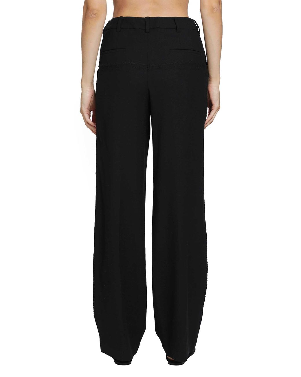 Yehuafan Black Wool Wide-Leg Trousers