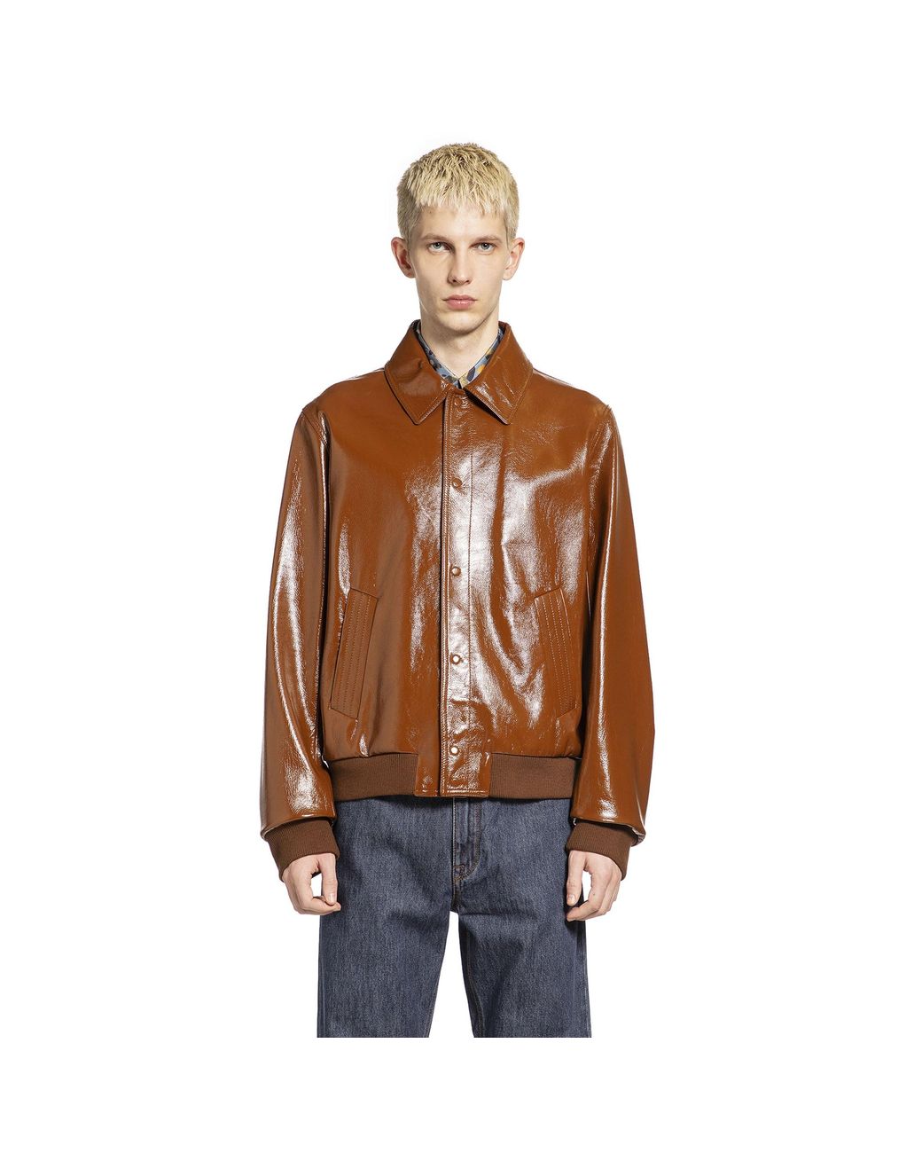 Fendi Brown Lacquered Leather Jacket for men