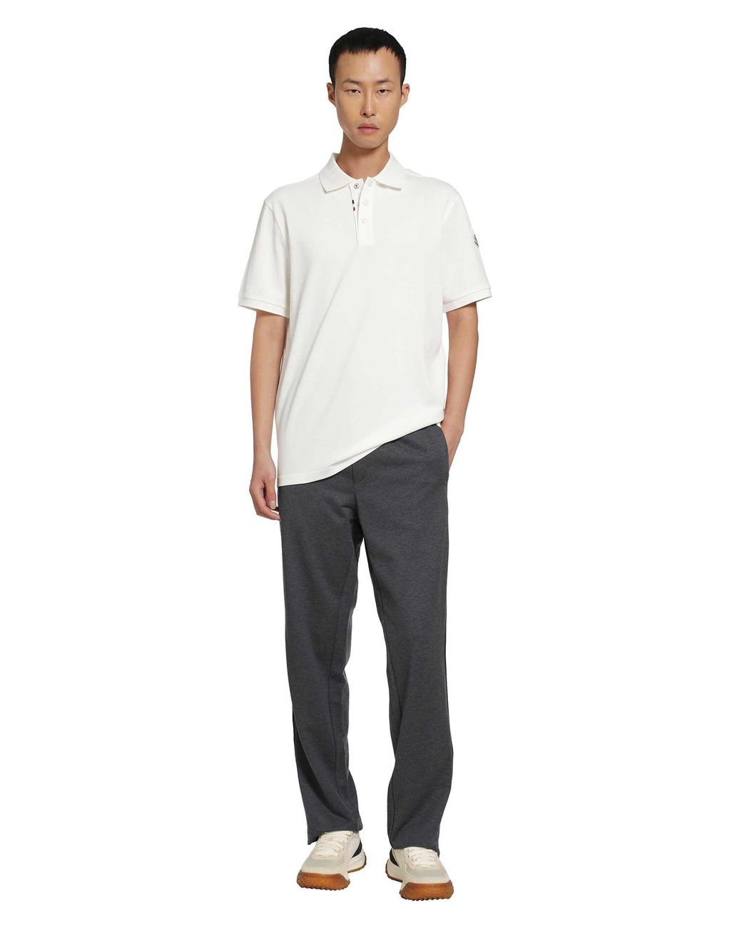 Moncler White Cotton Piquet Polo Shirt for men