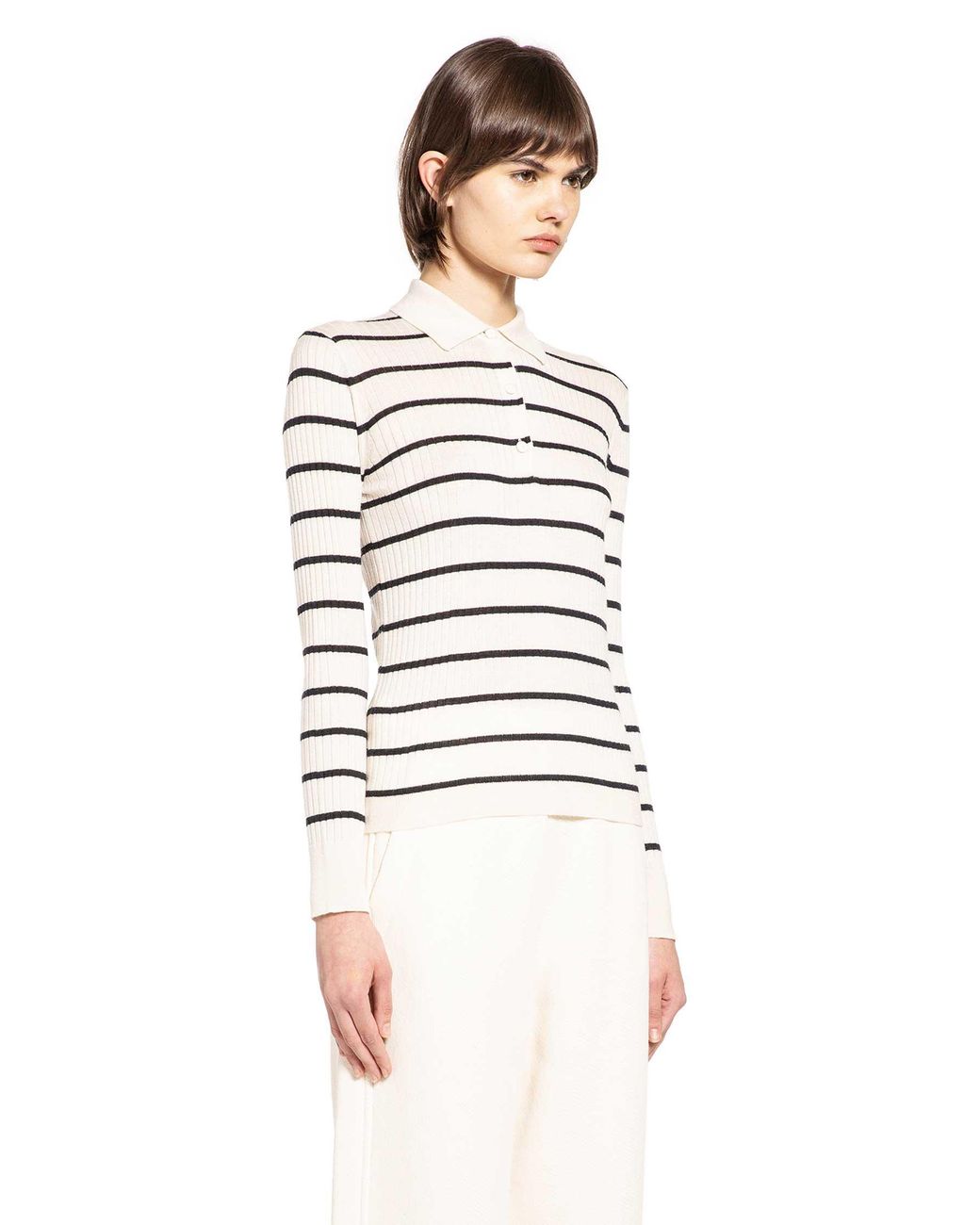 Max Mara White Striped Cashmere Silk Polo