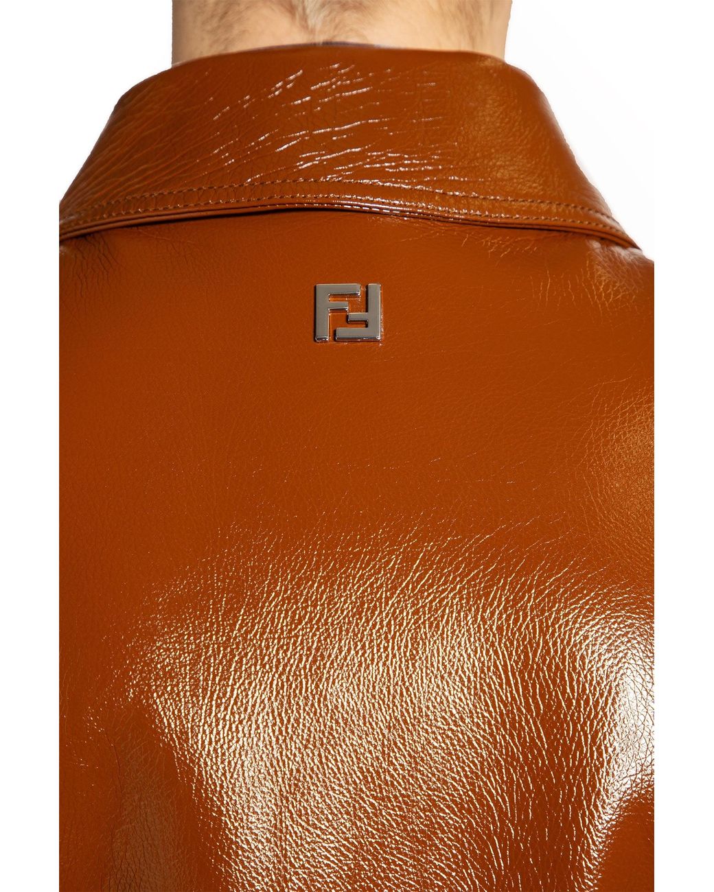 Fendi Brown Lacquered Leather Jacket for men