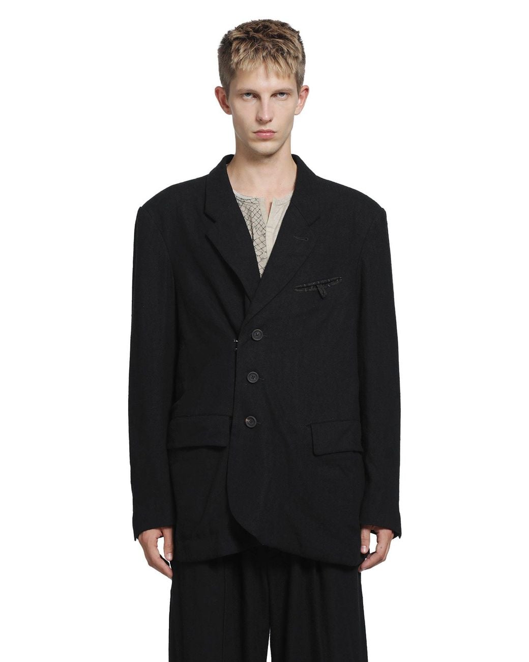 Ziggy Chen Black Wrap Closure 3 Button Blazer for men
