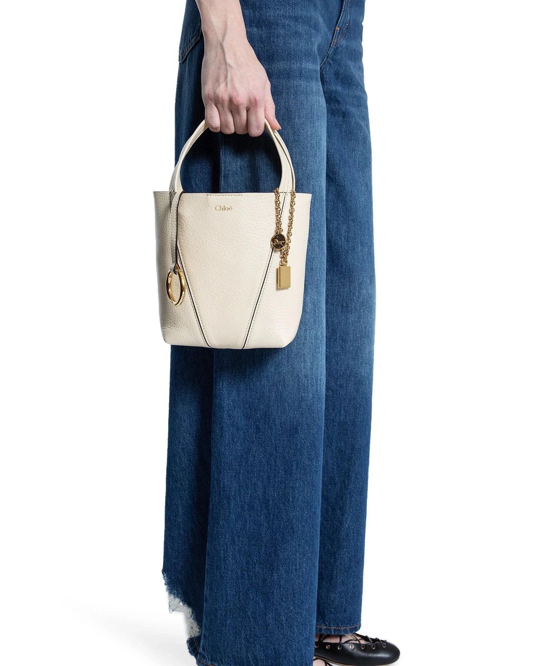 Chloé White Small Spin Tote Bag