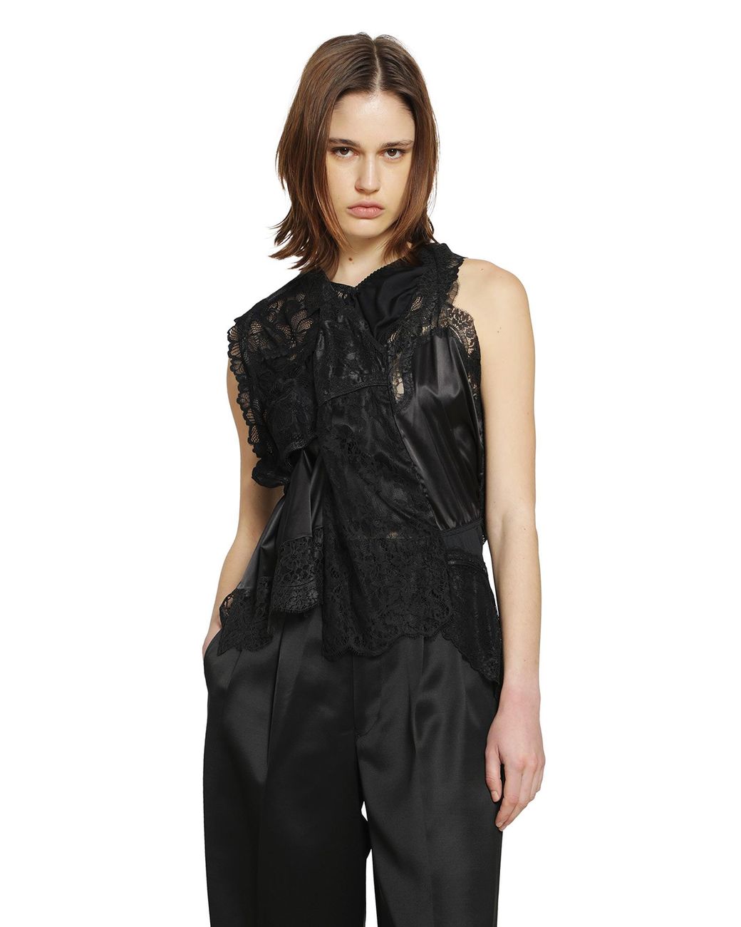 Junya Watanabe Black Asymmetric Satin Lace Top