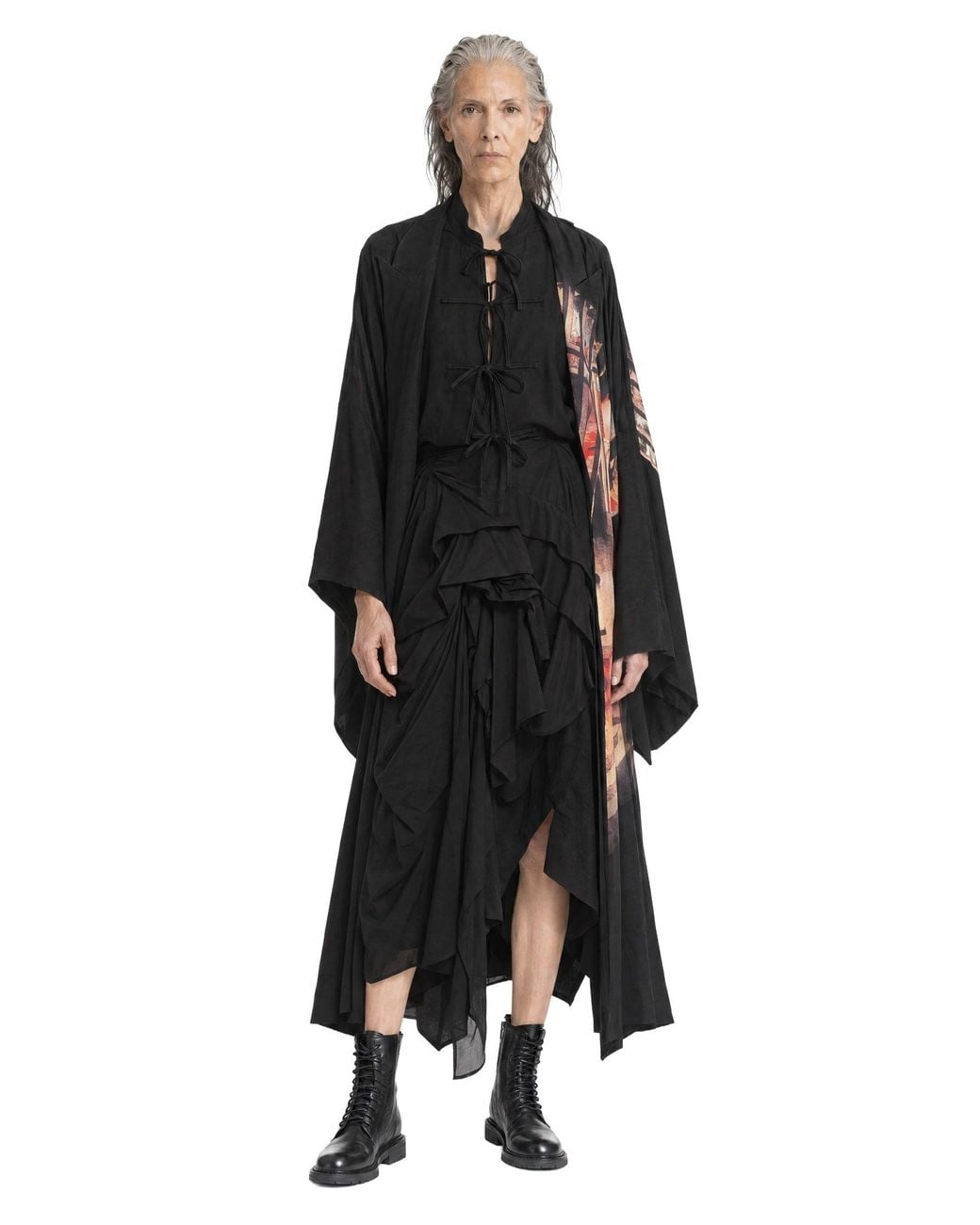 Yohji Yamamoto Black Twill Tucked Voluminous Skirt