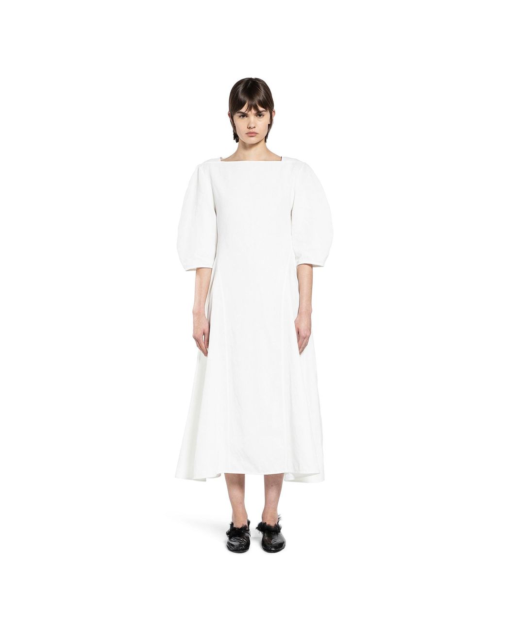 Jil Sander White Rounded-Sleeved Linen Dress