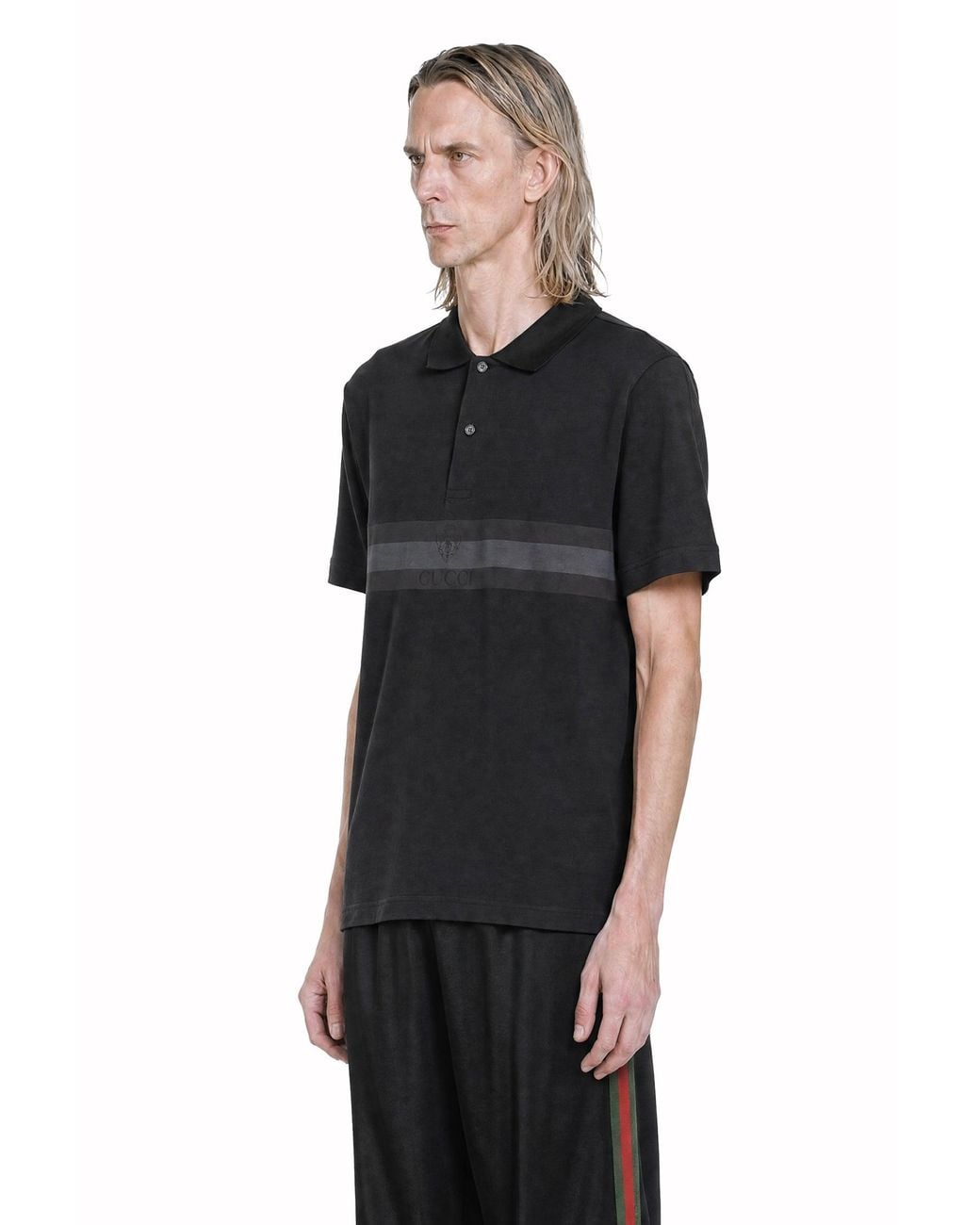 Gucci Black Web And Crest Jersey Polo for men