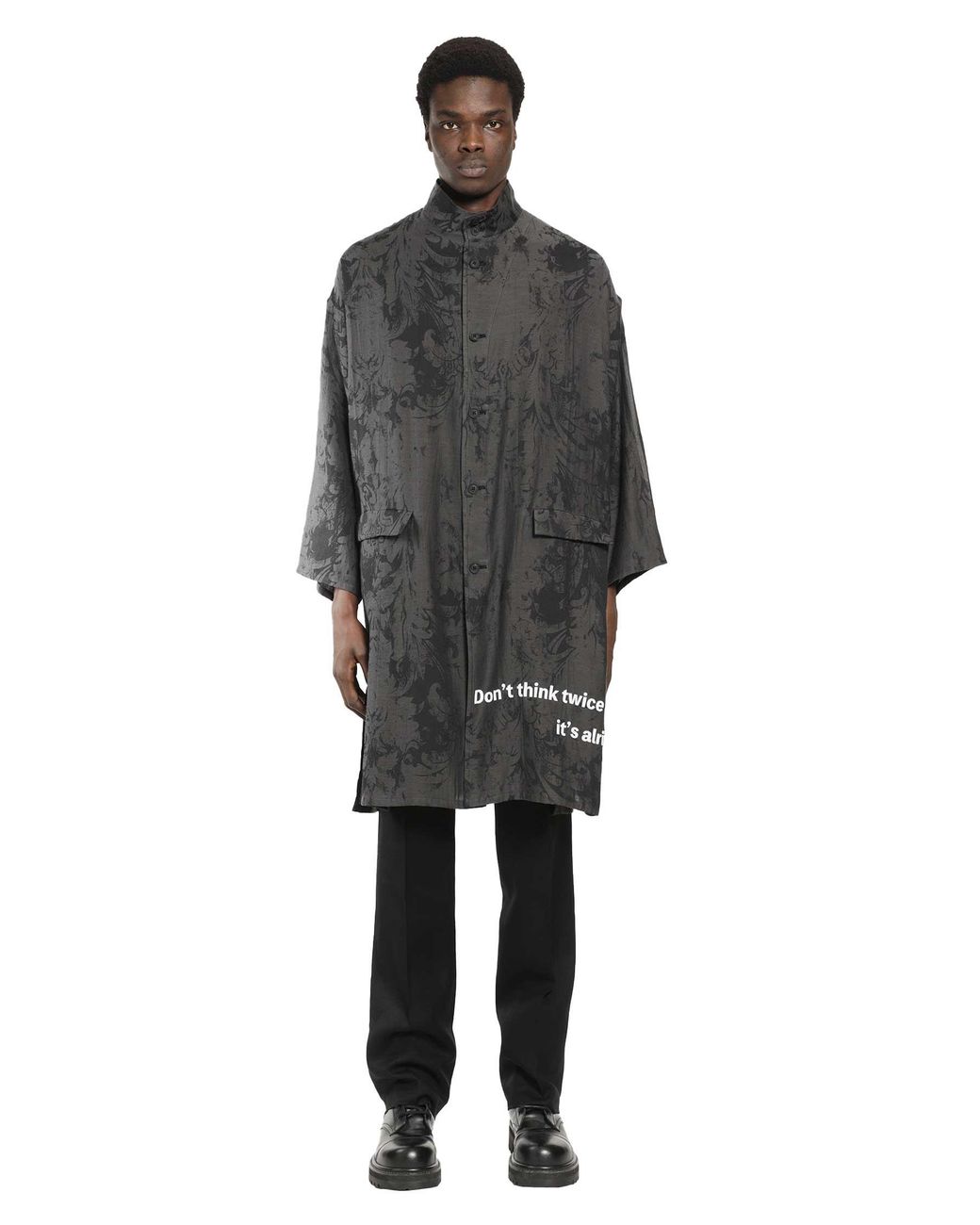 Yohji Yamamoto Black Jacquard Message Print Long Jacket for men