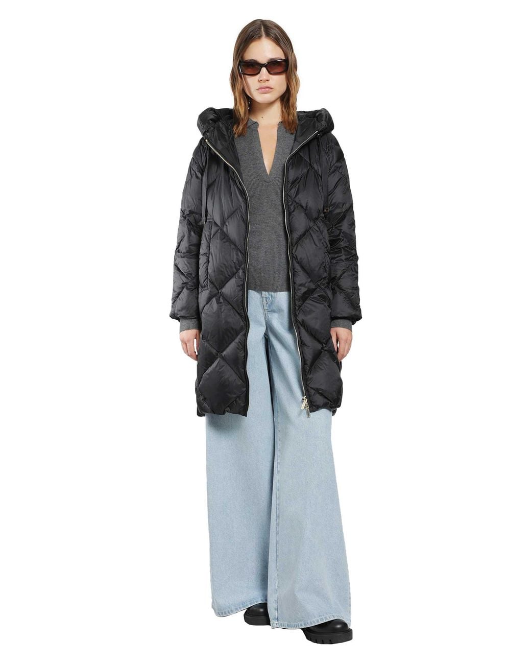 Max Mara Black Hooded Midi Puffer Jacket