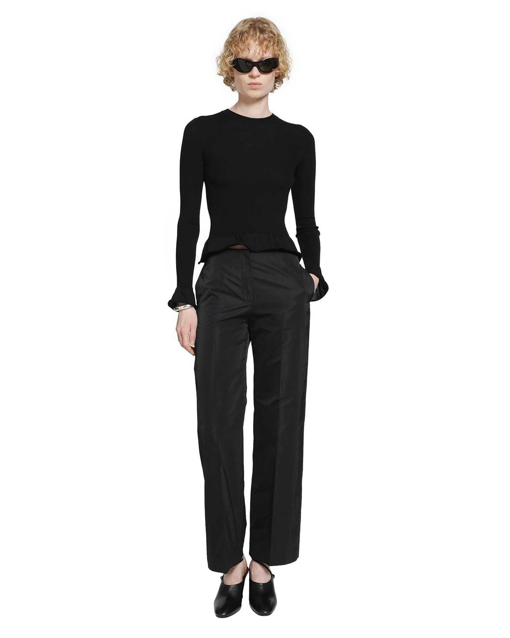 Jil Sander Black Ruffled Wool Jumper