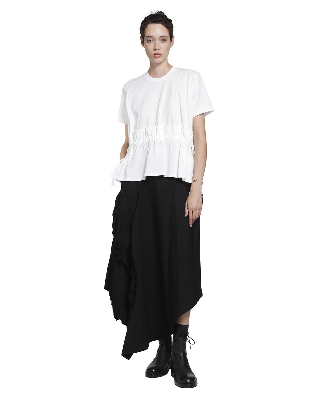 Noir Kei Ninomiya White Gathered Cotton T-Shirt
