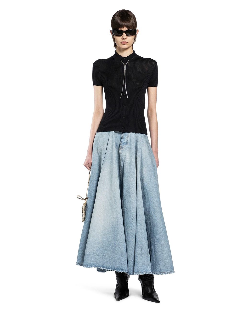 Balenciaga Blue Godet Maxi Skirt