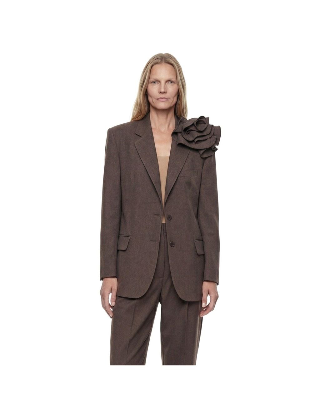 Magda Butrym Brown Linen Flower Blazer