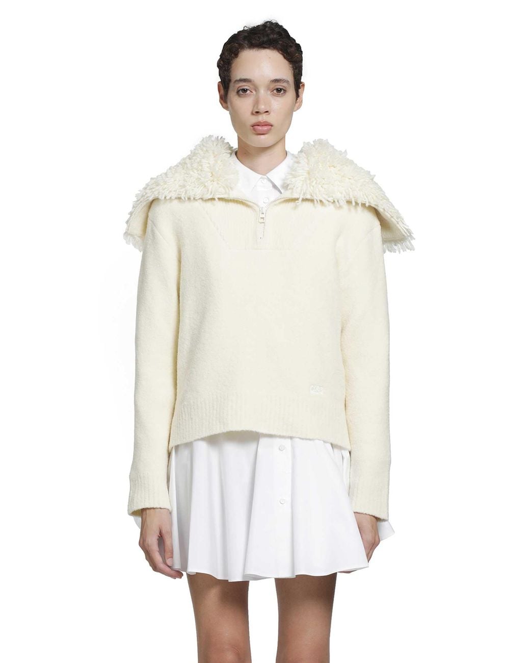 Loewe White Wool Blend Zip-Up Sweater