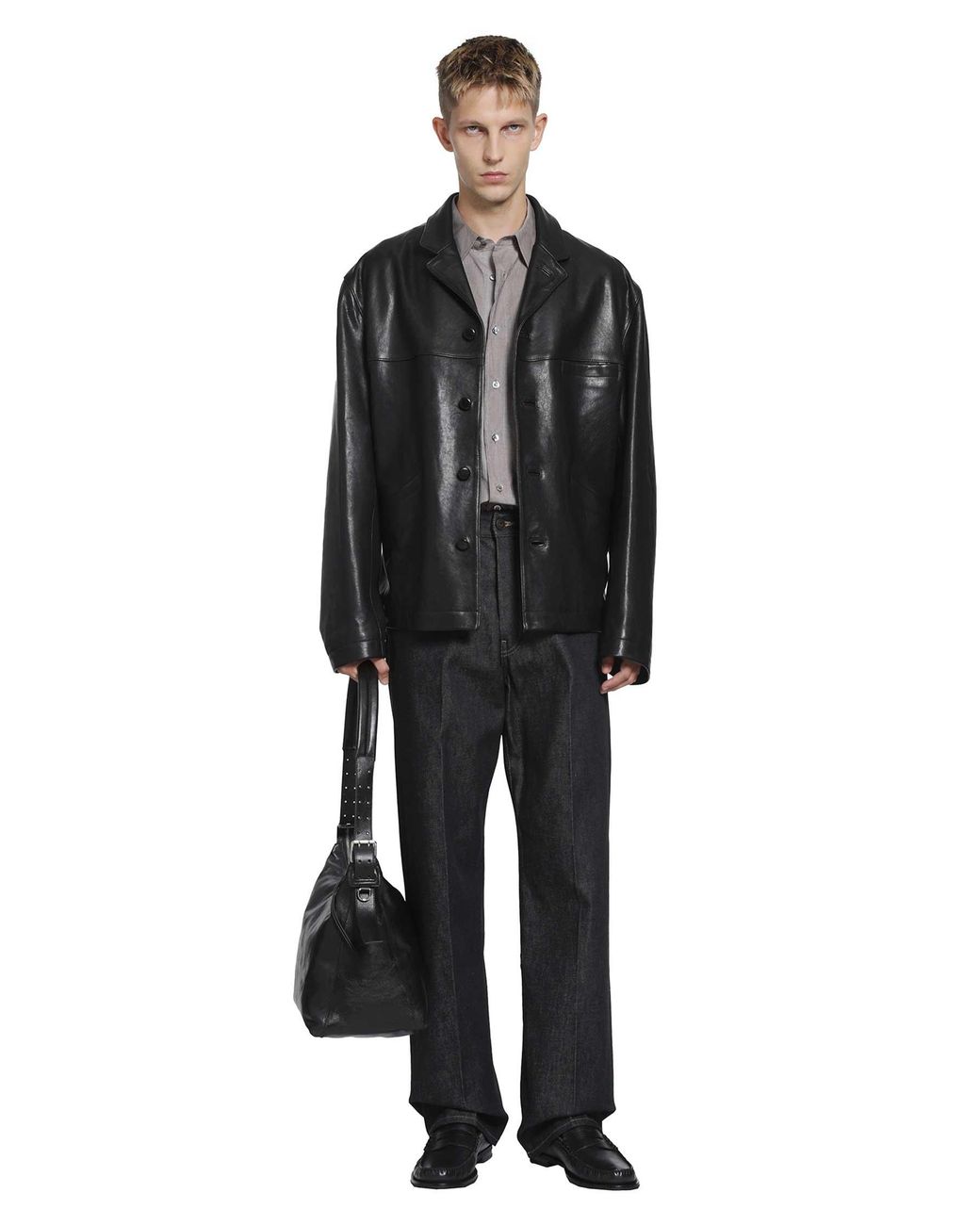 Lemaire Black Leather Single Breasted Jacket for men