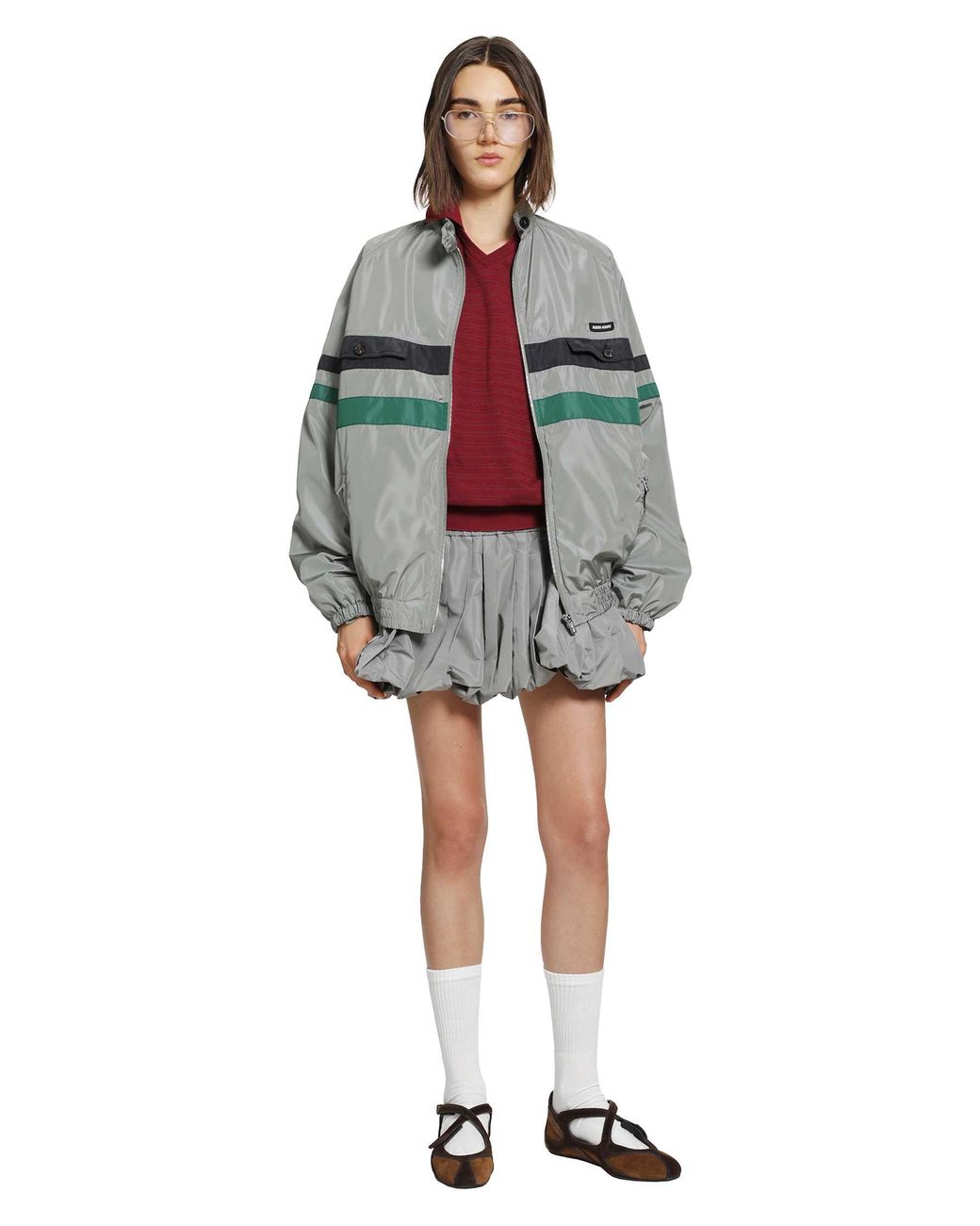 Miu Miu Gray Technical Silk Jacket Track Jacket