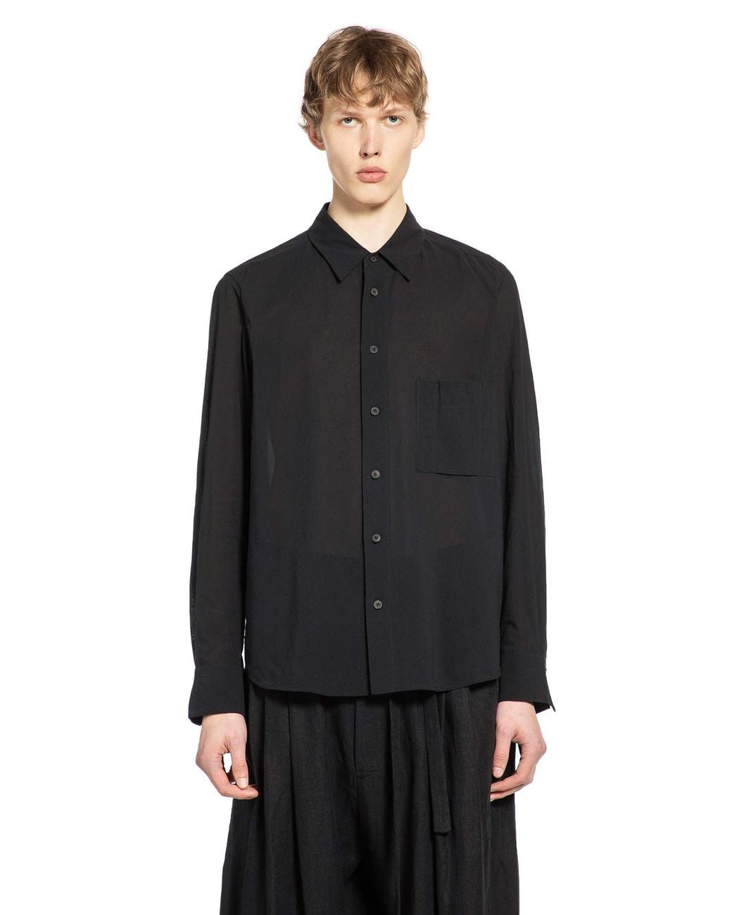 Ziggy Chen Black Spread Collar Pocket Shirt for men