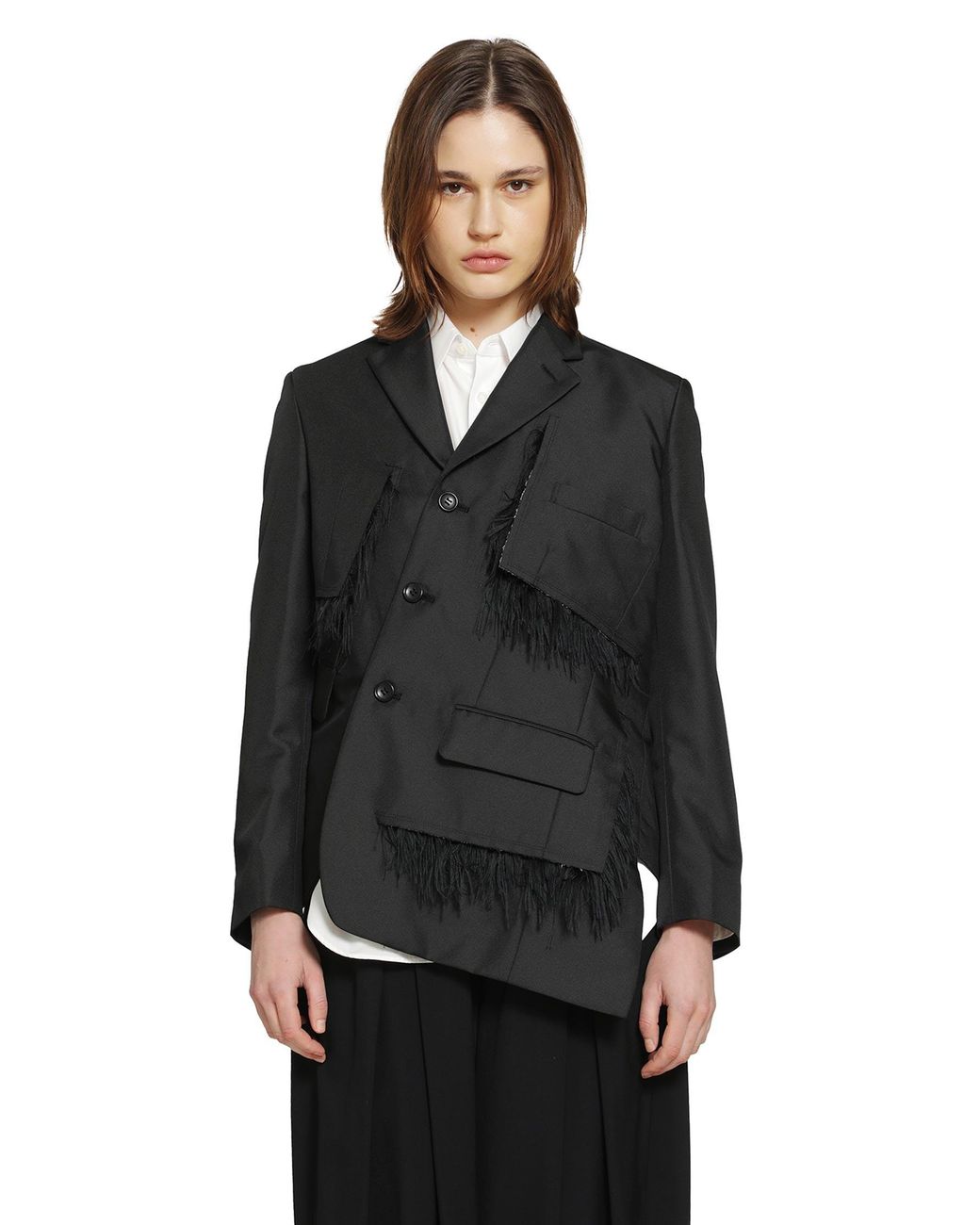 Comme des Garçons Black Single-Breasted Blazer With Frayed Trim