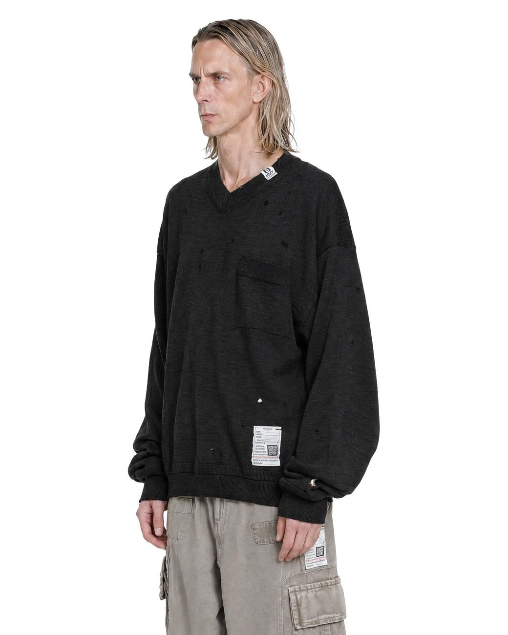 Maison Mihara Yasuhiro Black Distressed Knit Sweater for men