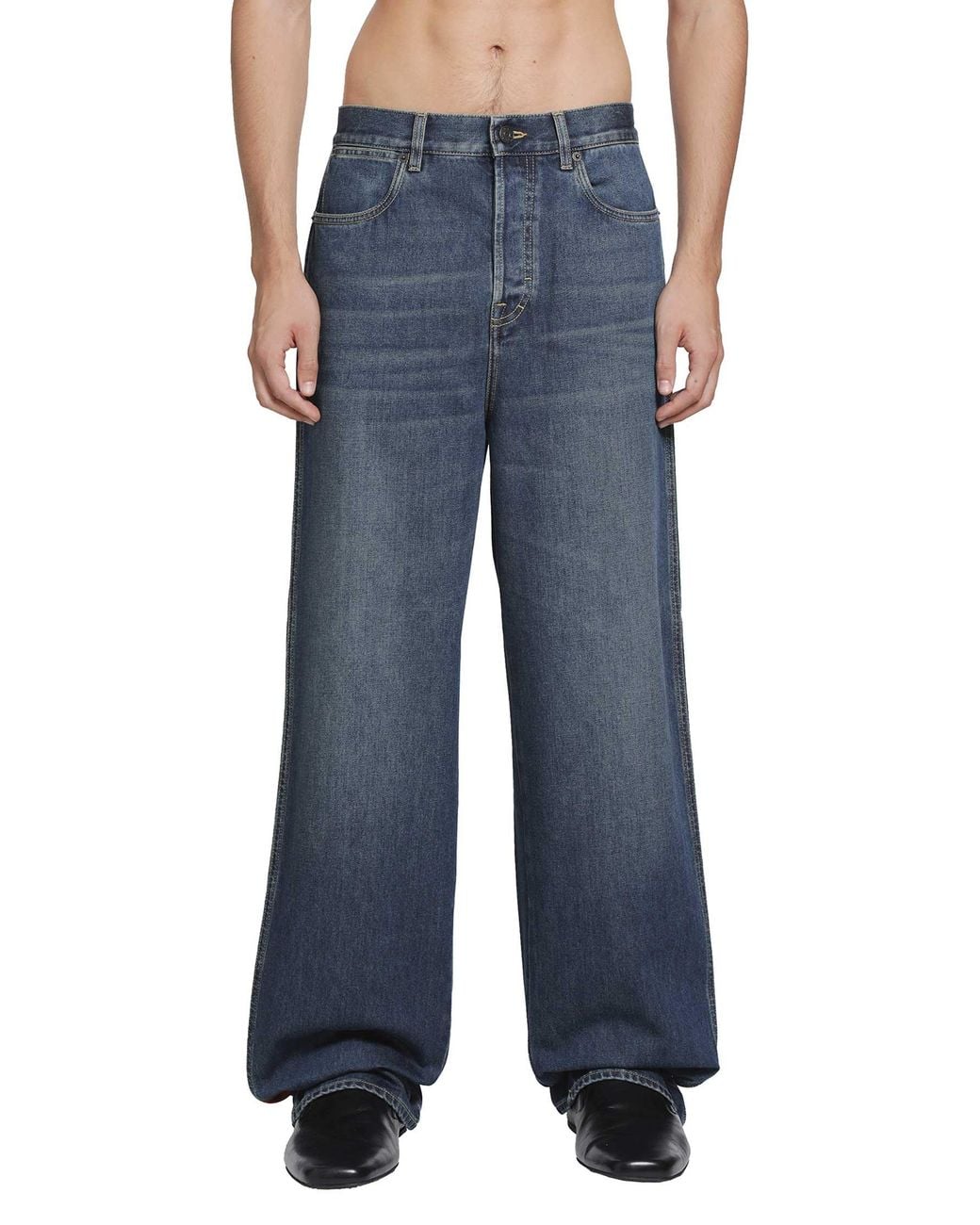 Gucci Blue Denim Pants With Web Insert for men