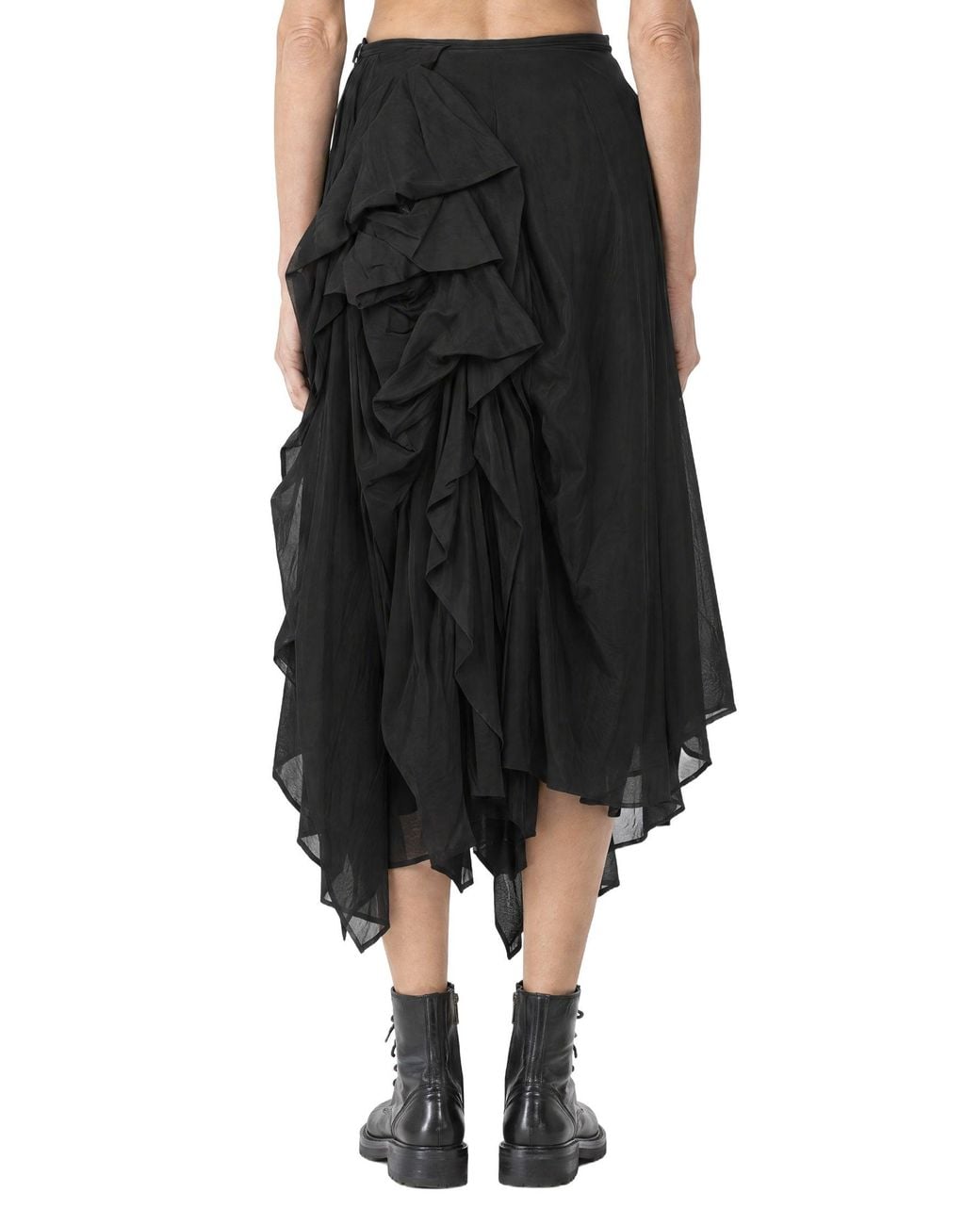 Yohji Yamamoto Black Twill Tucked Voluminous Skirt