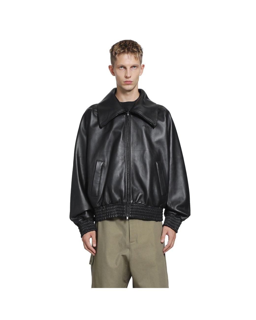 Balenciaga Black Leather Zip-Up Jacket for men