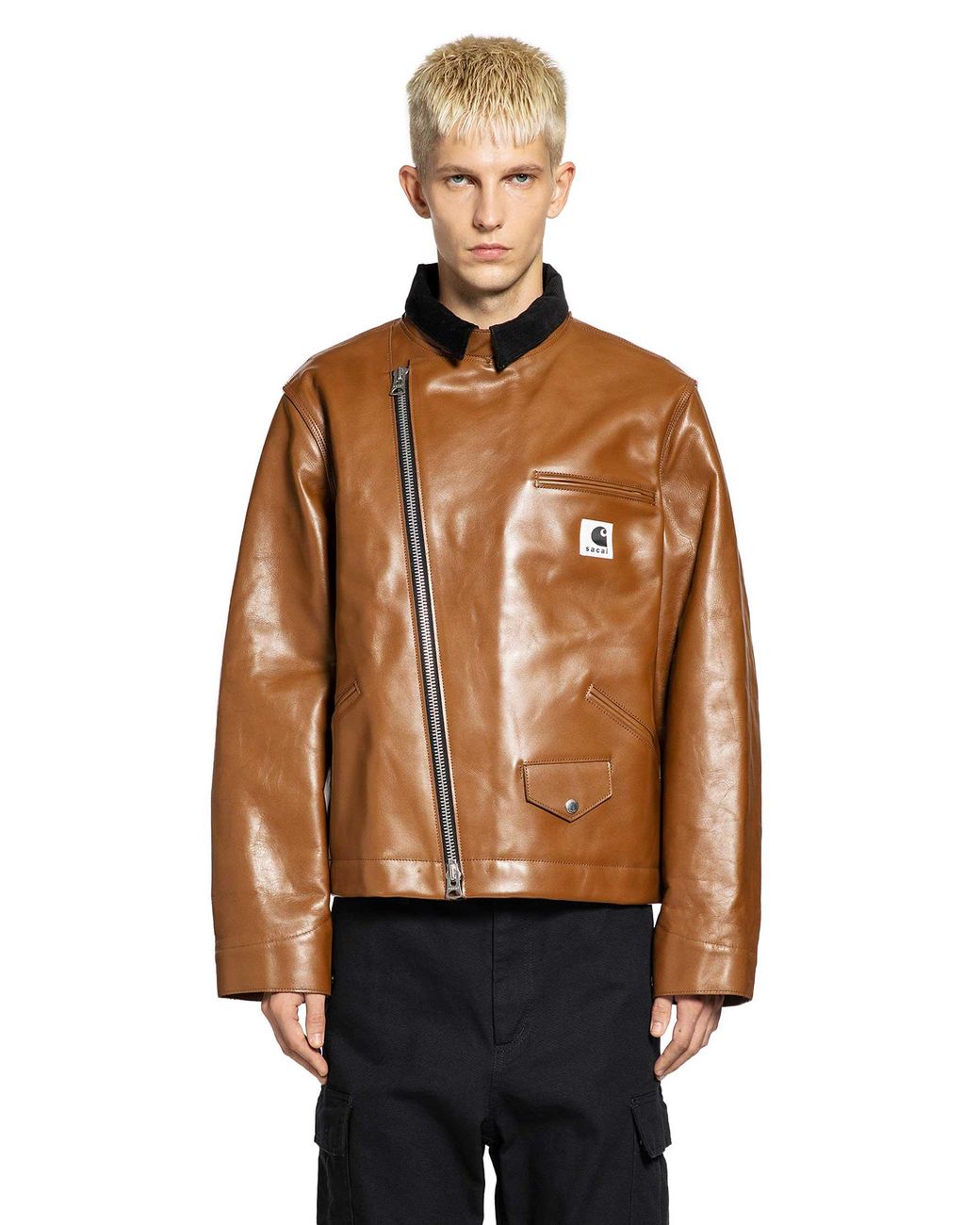 Sacai Leather Jacket With Corduroy Collar in Brown for Men | Lyst UK