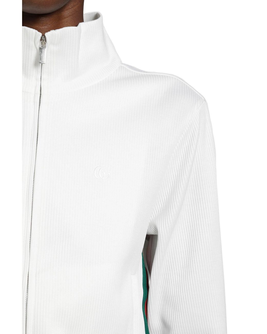 Gucci White Cropped Cotton Rib Jersey Track Jacket