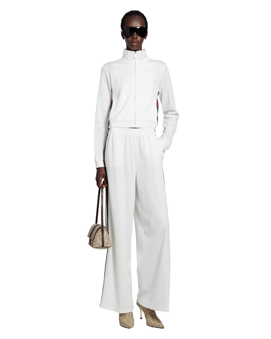 Gucci White Cropped Cotton Rib Jersey Track Jacket