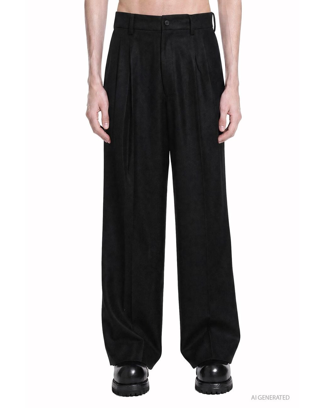 Ssstein Black Compressed Flannel Wide Trousers for men