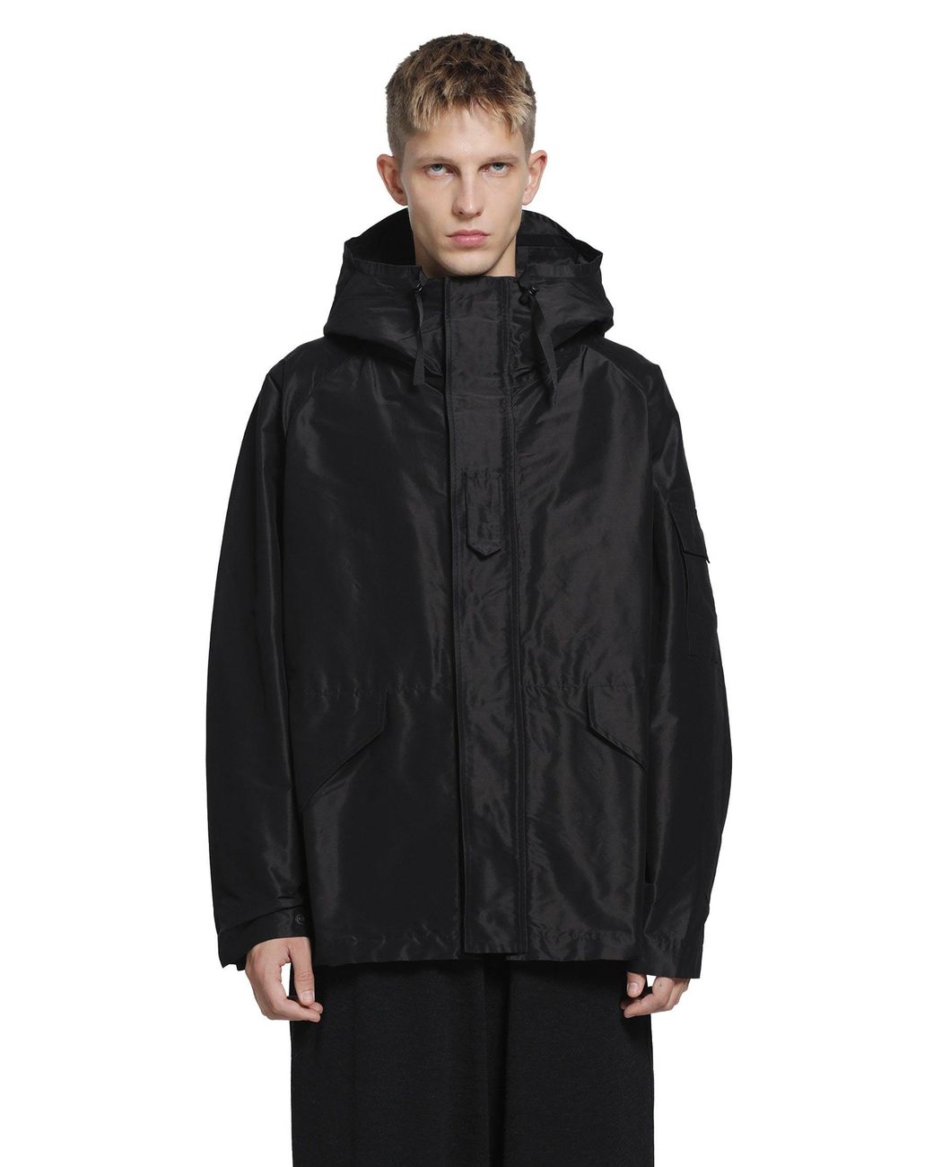 Comoli Black Cotton Silk Military Parka for men