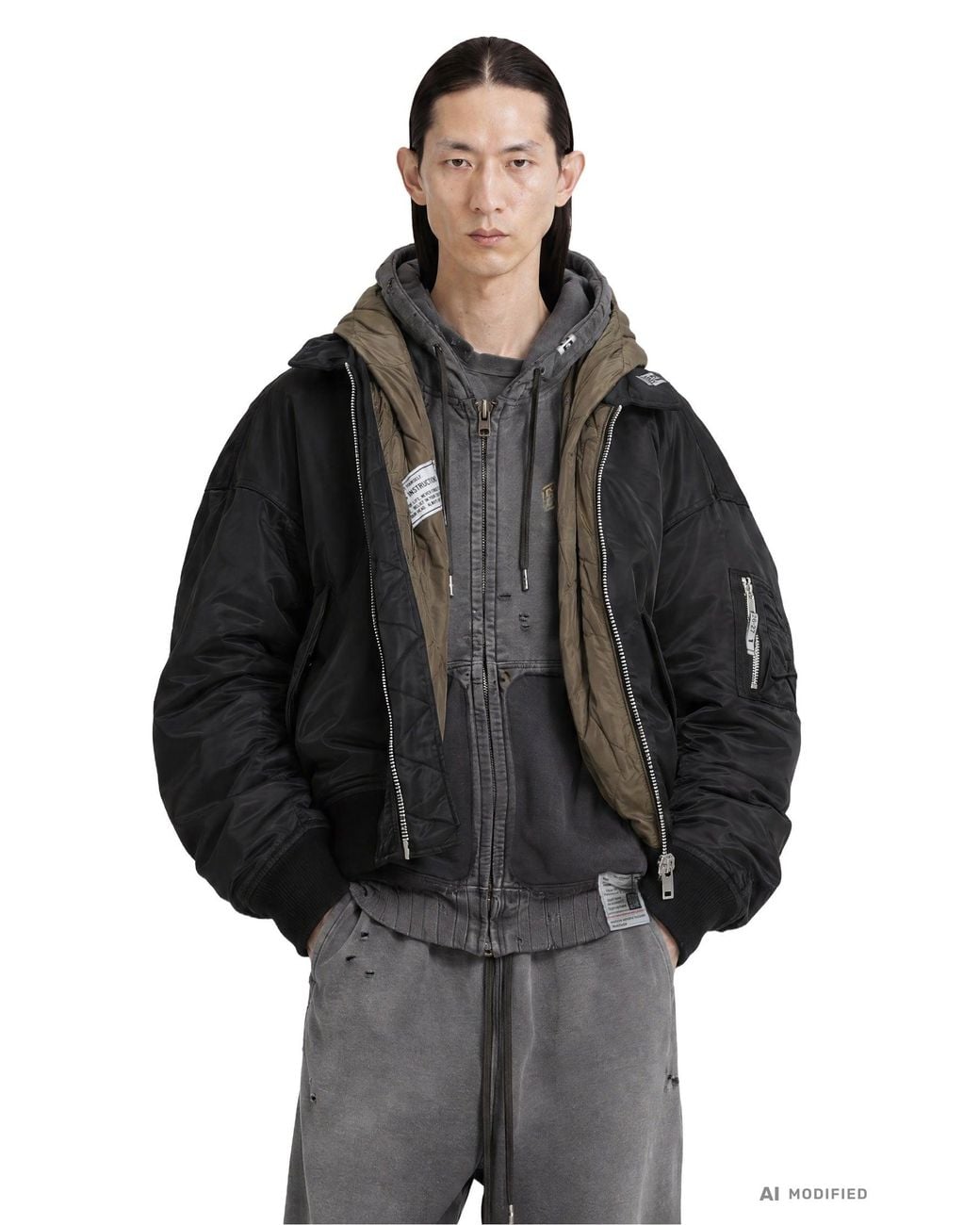 Maison Mihara Yasuhiro Black Hooded Flight Jacket for men