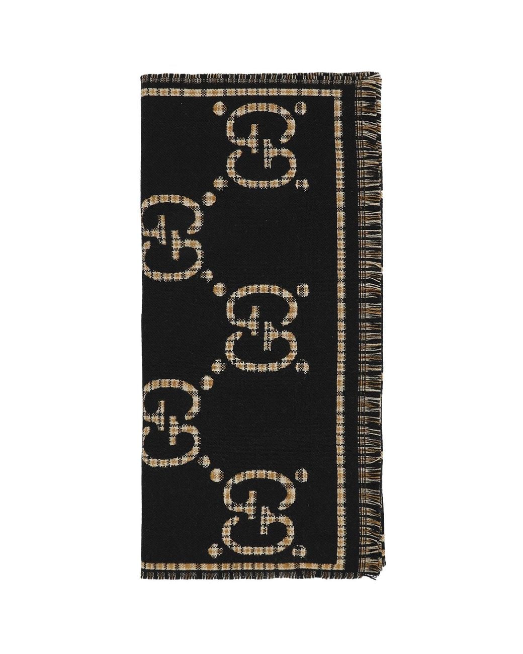 Gucci Black Check Gg Wool Scarf for men