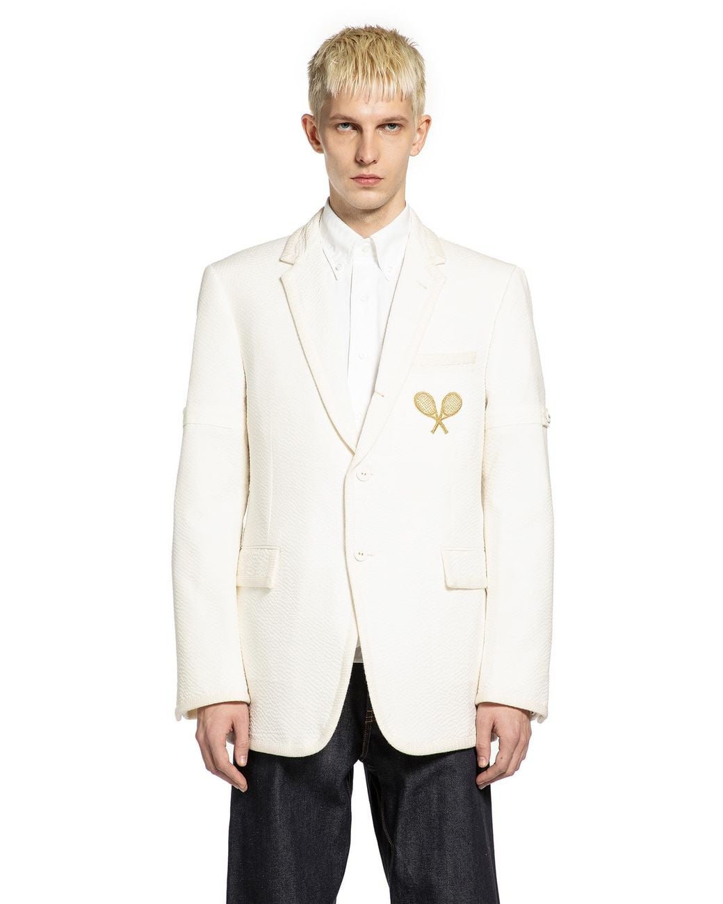 Thom Browne White Wide Shoulder Blazer for men