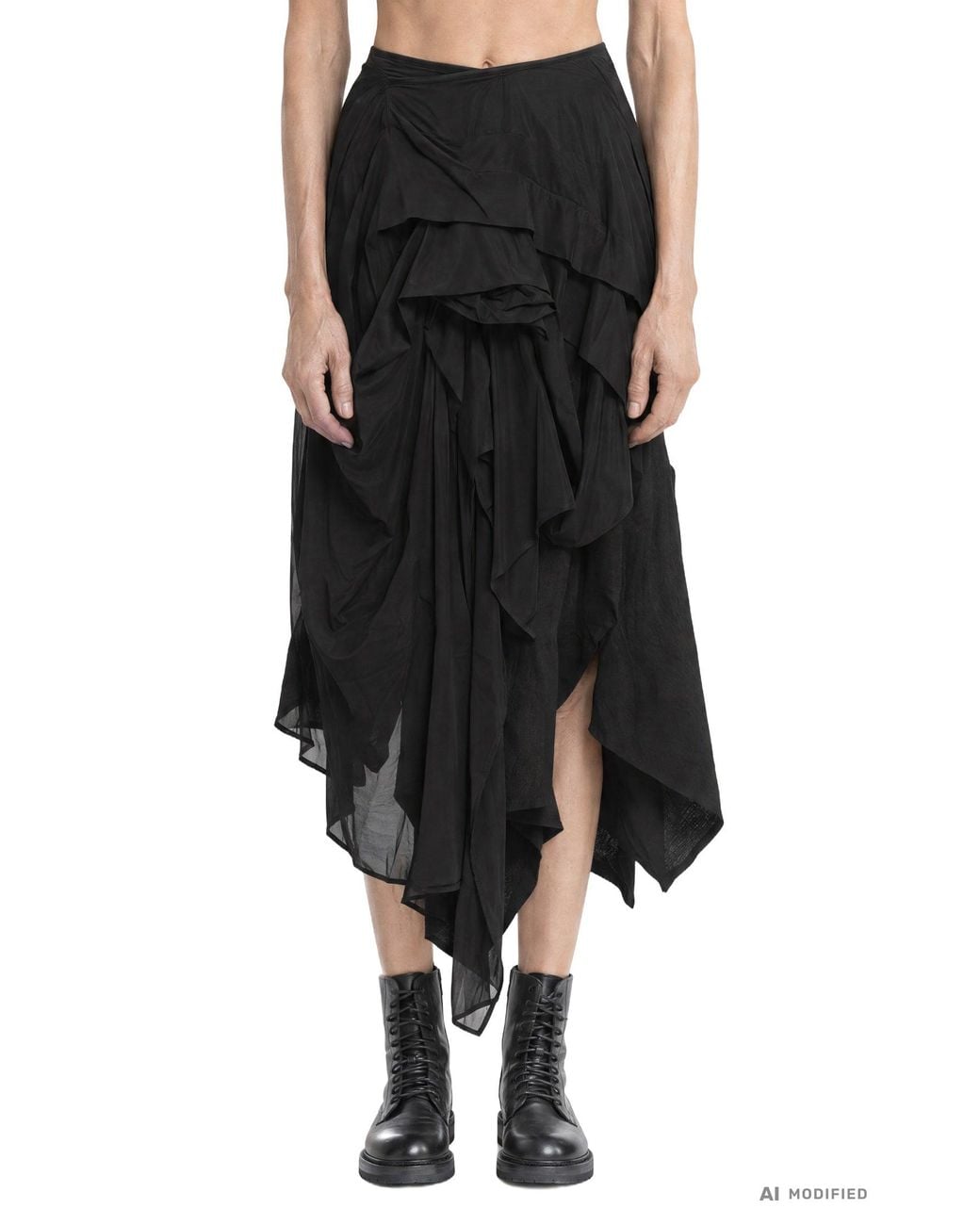 Yohji Yamamoto Black Twill Tucked Voluminous Skirt