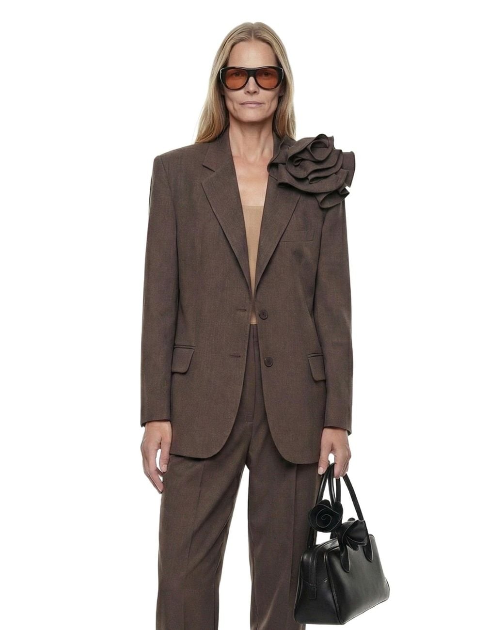 Magda Butrym Brown Linen Flower Blazer
