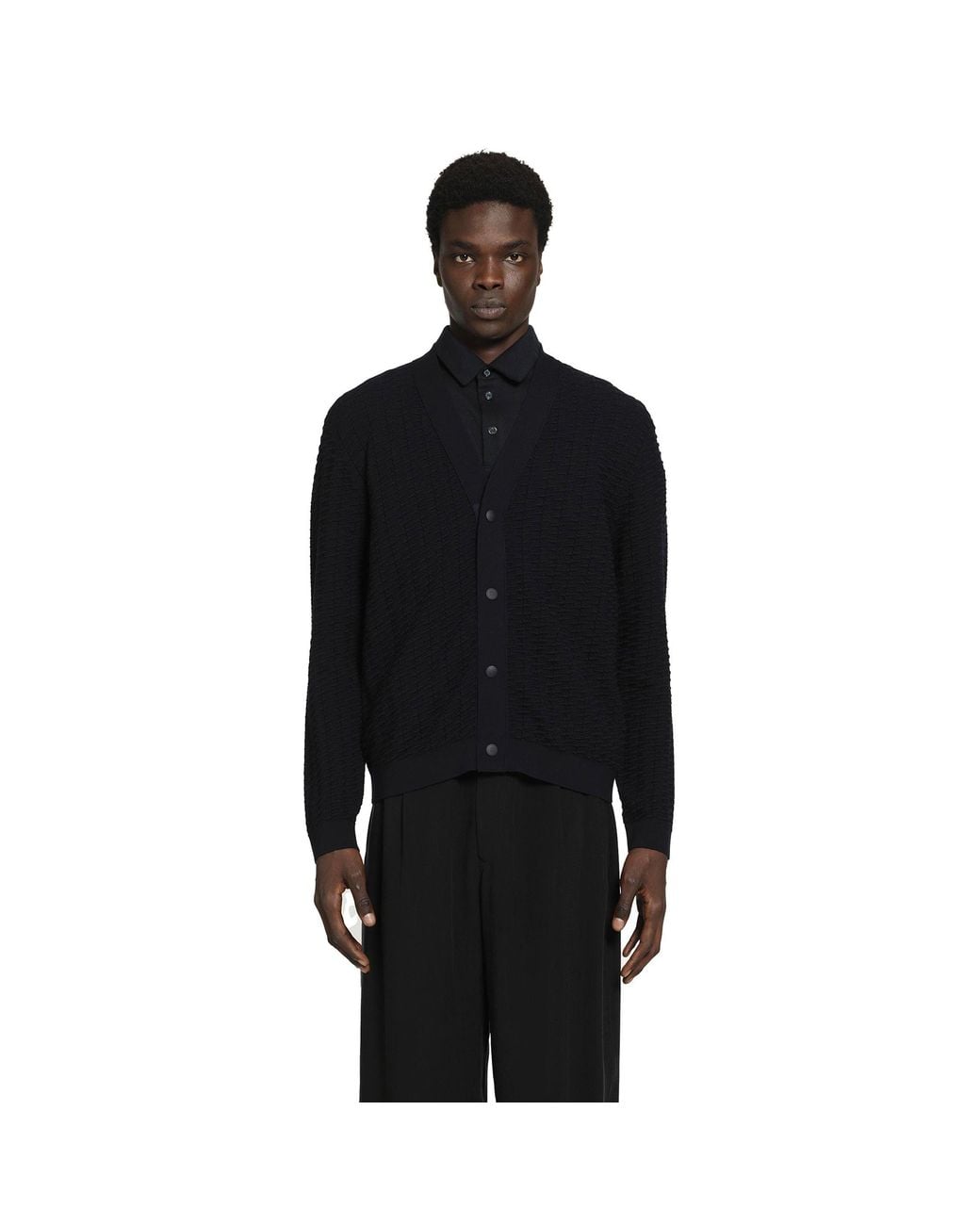 Giorgio Armani Black Virgin Wool Blend Cardigan for men